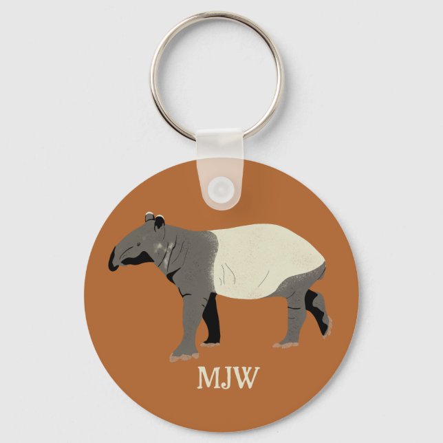 Mit Monogramm Illustration von malayischen Tapir Schlüsselanhänger (Vorderseite)