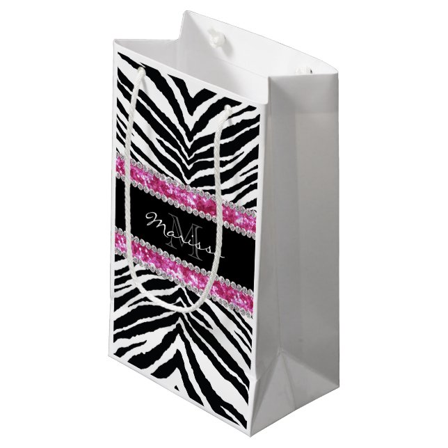 Mit Monogramm Imitat-Glitzer Bling diamante de Kleine Geschenktüte (Vorderseite Schrägansicht)
