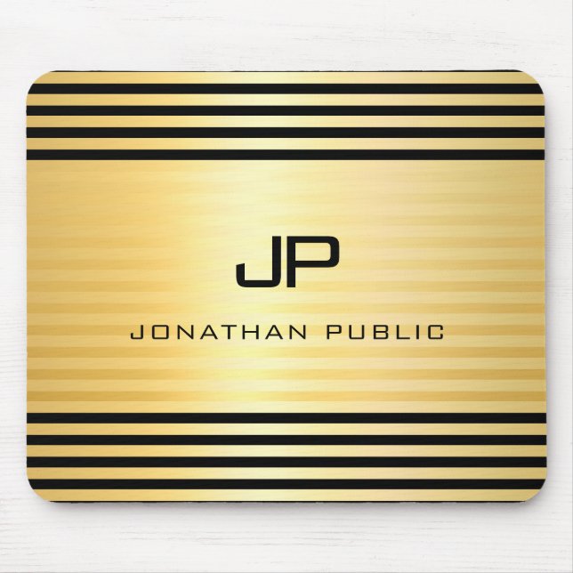 Mit Monogramm Imitate Gold Schwarz Moderne Elegant Mousepad (Vorne)