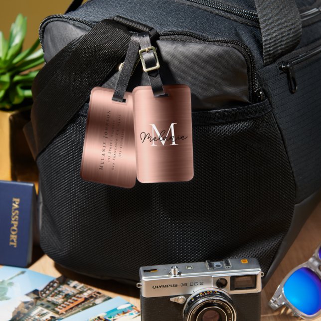 Mit Monogramm Imitate Rose Gold Metallgewebe Gepäckanhänger (Vorderseite & Rückseite)