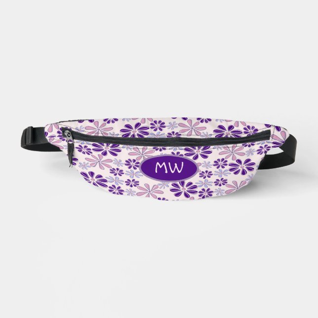 Mit Monogramm Indigo Pink Blume Schmetterling Dood Bauchtasche (Vorderseite)