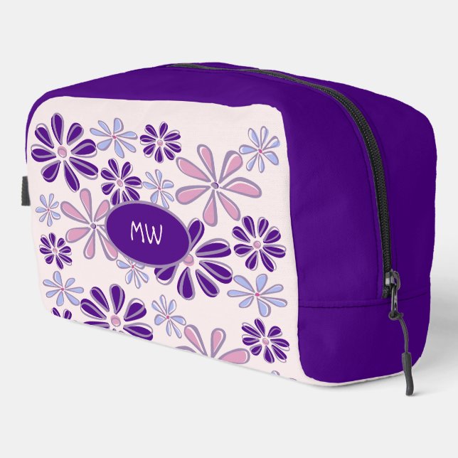Mit Monogramm Indigo Rosa Blume Doodle Muster Waschbeutel (Rechte Ecke)