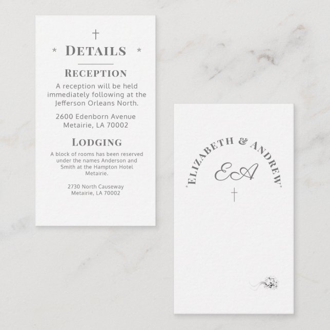 Mit Monogramm Informationskarte für katholische De Begleitkarte (Vorne/Hinten)