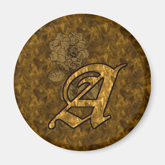 Mit Monogramm Initial A Gold Peony Magnet (Vorne)