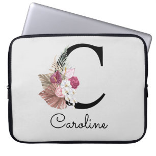Mit Monogramm Initial C Pink Boho Girly Floral Laptopschutzhülle