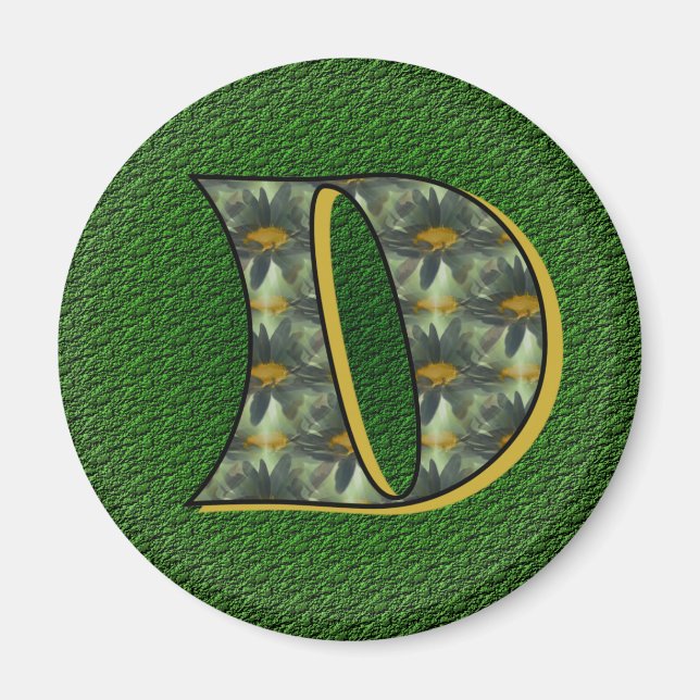 Mit Monogramm Initial D Black Daisies Magnet (Vorne)