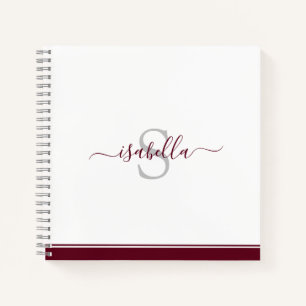Mit Monogramm Initial Elegant Script Burgundy Notizbuch