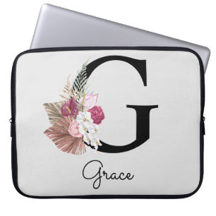 Mit Monogramm Initial G Monogramm Pink Boho Floral Laptopschutzhülle