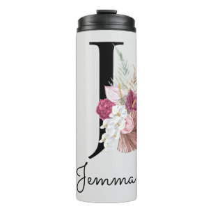 Mit Monogramm Initial J Pink Boho Girly Floral Thermosbecher