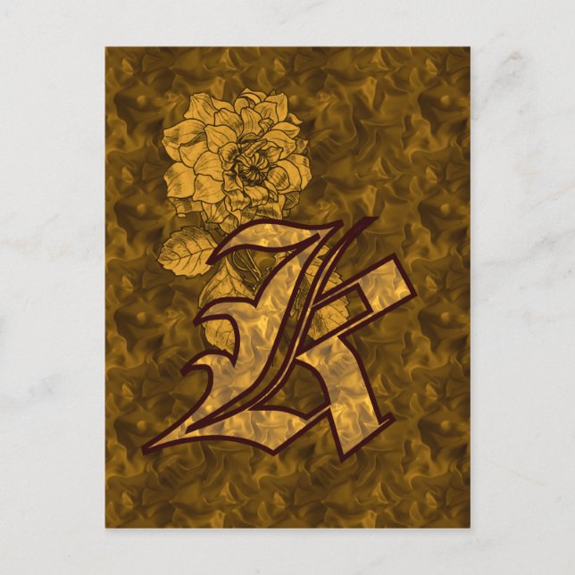 Mit Monogramm Initial K Gold Peony Postcard Postkarte (Vorderseite)
