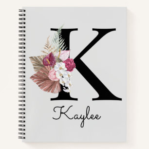 Mit Monogramm Initial K Pink Boho Floral Notizbuch