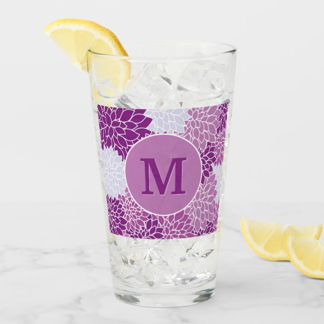 Mit Monogramm Initial Lila Vintages Muster Glas (Vorderseite Ice)