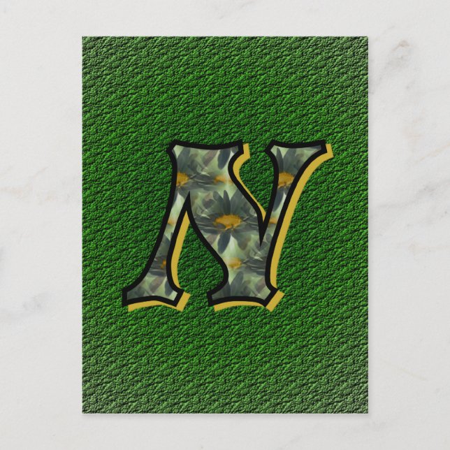Mit Monogramm Initial N Black Daisies Postkarte (Vorderseite)
