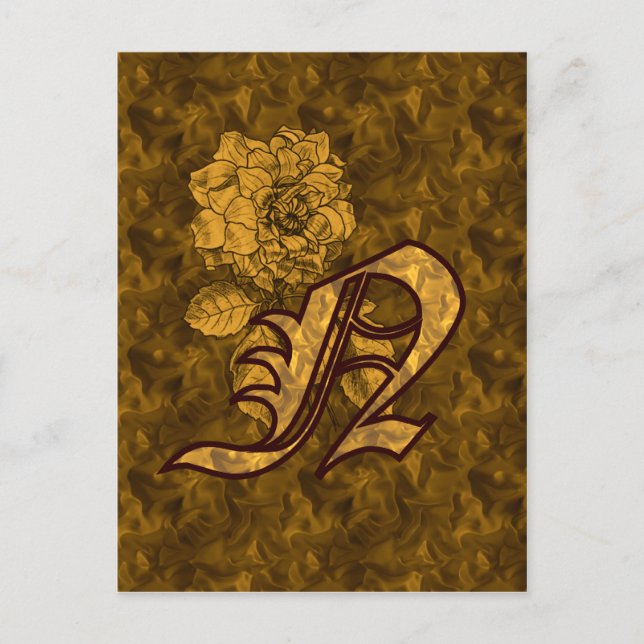 Mit Monogramm Initial N Gold Peony Postcard Postkarte (Vorderseite)