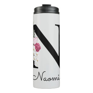 Mit Monogramm Initial N Pink Boho Floral Thermosbecher