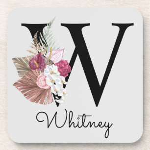 Mit Monogramm Initial W Pink Boho Floral Getränkeuntersetzer