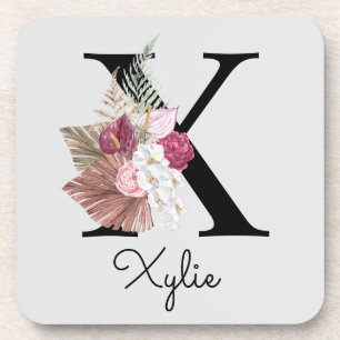 Mit Monogramm Initial X Pink Boho Floral Getränkeuntersetzer