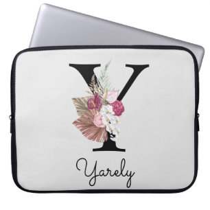 Mit Monogramm Initial Y Pink Boho Floral Laptopschutzhülle