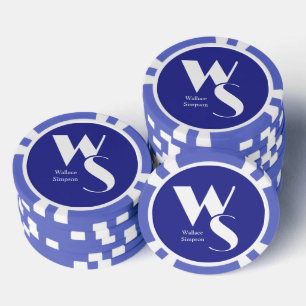 Mit Monogramm Initialen Name Blue White Table Game Pokerchips