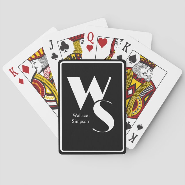 Mit Monogramm Initialen Name Schwarz & Weiß spiele Spielkarten (Rückseite)