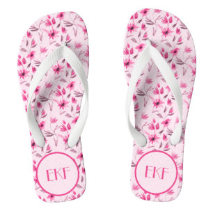 Mit Monogramm Initialen Rosa Floral Women's  Flip Flops