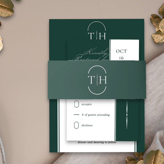 Mit Monogramm Initialen Smaragdgrüne Hochzeit Einladungsbanderole (Monogrammed wedding invitation belly bands in emerald green from my Wedding Colors collection)