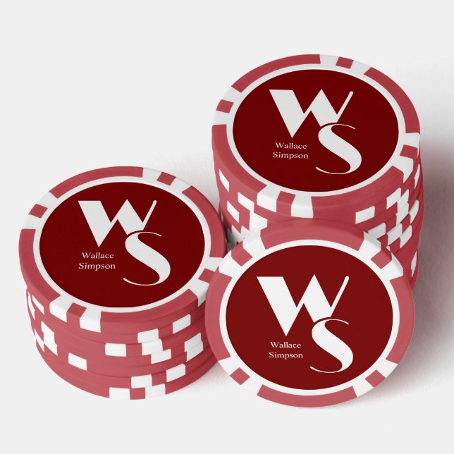 Mit Monogramm Initialnamen Rot und Weiß spielen Pokerchips (Stapel)