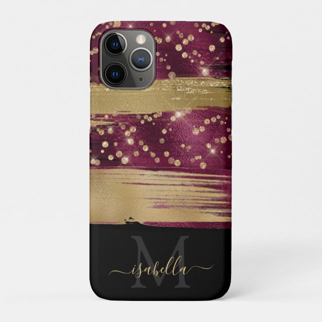 Mit Monogramm Initials Black Burgundy Gold Case-Mate iPhone Hülle (Rückseite)