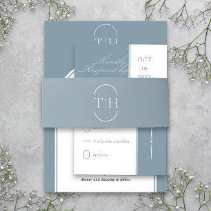 Mit Monogramm Initials Dusty Blue Wedding Einladungsbanderole