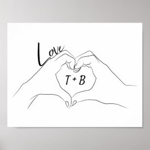Mit Monogramm Initials Liebe Herz-Linie Kunst Zeic Poster