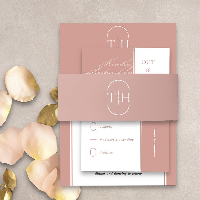 Mit Monogramm Initials Rose Gold Wedding Einladungsbanderole (Monogrammed wedding invitation belly band in rose gold from my Wedding Colors collection)