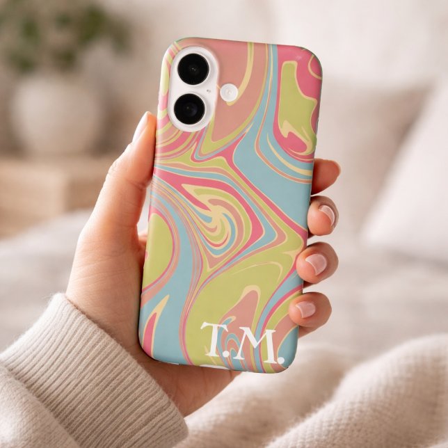 Mit Monogramm iPhone-Gehäuse mit rosa und grünem S Case-Mate iPhone Hülle (Von Creator hochgeladen)