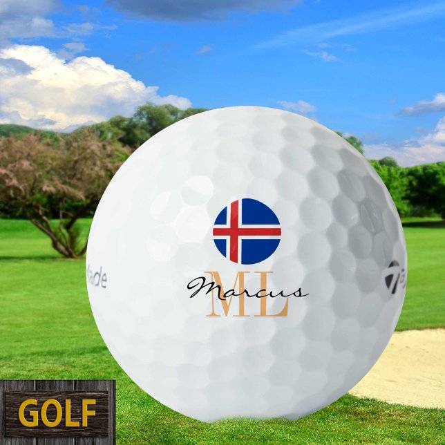 Mit Monogramm isländische Flagge & isländische Gol Golfball (Von Creator hochgeladen)