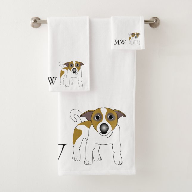 Mit Monogramm Jack Russell Terrier Dog Design Badhandtuch Set (Insitu)