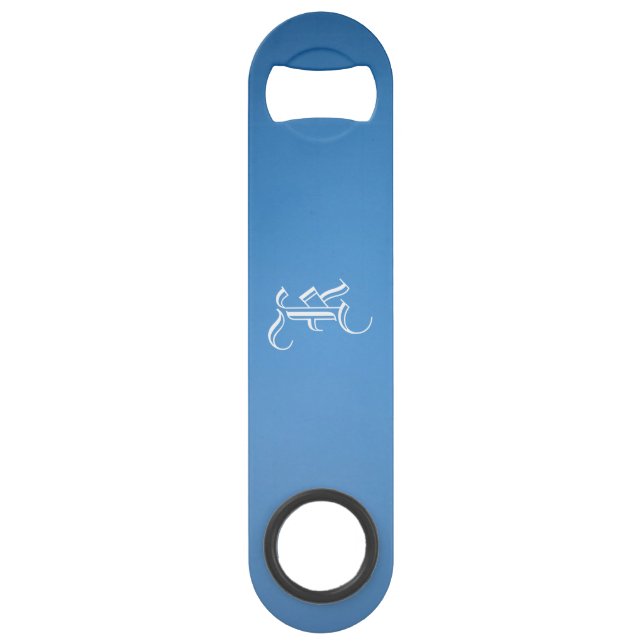 Mit Monogramm "K" Blue Gradient Bottle Opener Speed Flaschenöffner (Vorderseite)