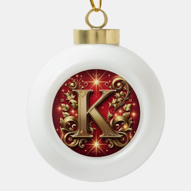 Mit Monogramm "K" Keramik Kugel-Ornament (Vorderseite)