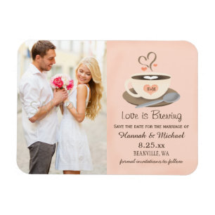 Mit Monogramm Kaffee-Cup im Herzen - Save the Date Magnet