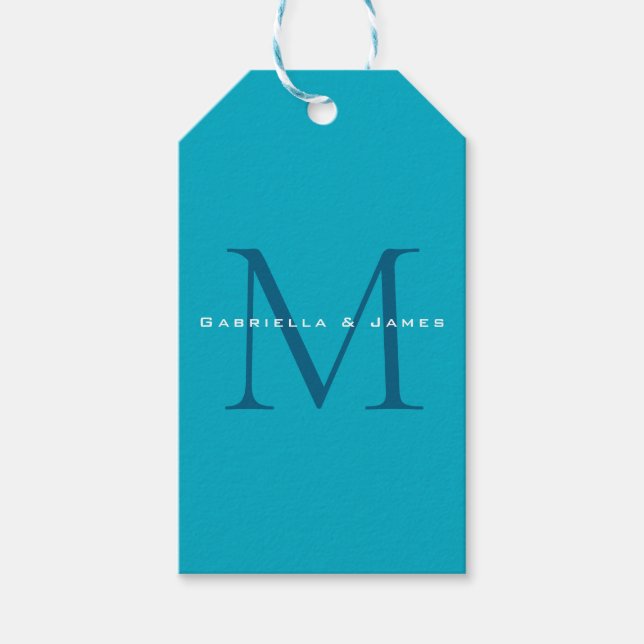 Mit Monogramm Kalligrafie Azure Blue Moderne Schli Geschenkanhänger (Vorderseite)