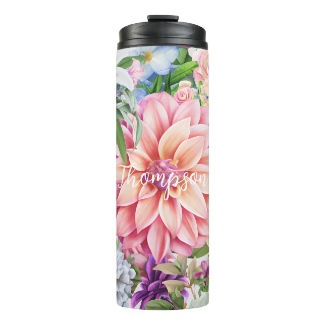 Mit Monogramm Kalligraphie Blume Liebhaber der Mod Thermosbecher (Vorderseite)