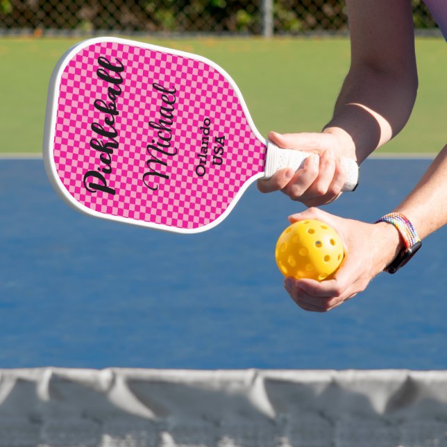 Mit Monogramm Karos in Pink und Rosa Pickleball Schläger (InSitu)