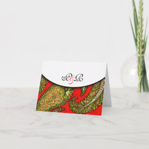 Mit Monogramm Karte Vivid Red Paisley