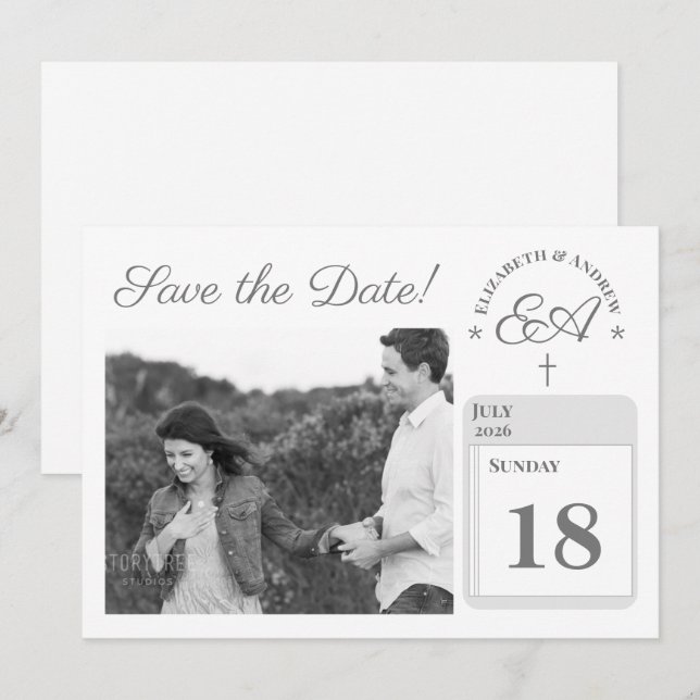 Mit Monogramm katholisch Save The Date (Vorne/Hinten)