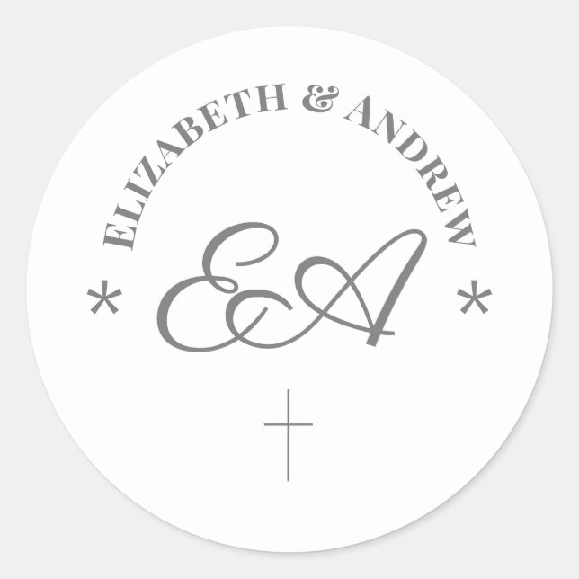 Mit Monogramm katholische Hochzeit Runder Aufkleber (Vorderseite)