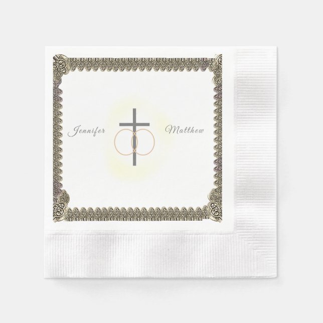 Mit Monogramm-katholische Vintage-Hochzeit Serviette (Vorderseite)