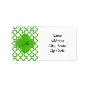 Mit Monogramm Kelly Green Quatrefoil Muster Adressaufkleber