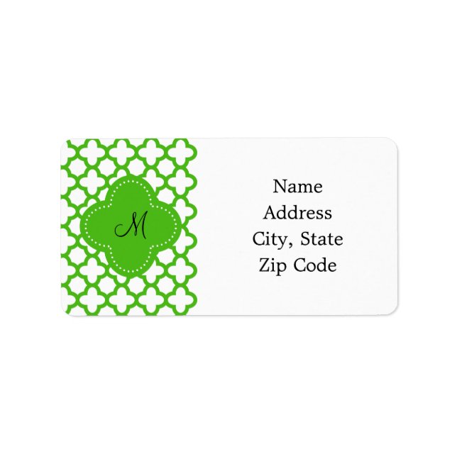 Mit Monogramm Kelly Green Quatrefoil Muster Adressaufkleber (Vorne)