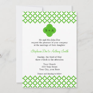 Mit Monogramm Kelly Green Quatrefoil Pattern Hochz Einladung