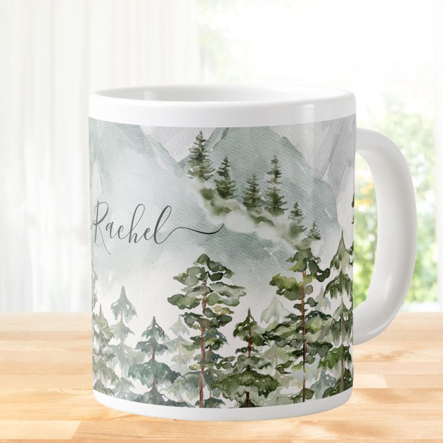 Mit Monogramm Kiefernwald und -gebirge Jumbo-Tasse (Close up)