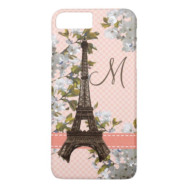 Mit Monogramm Kirschblüten-Eiffel-Turm Case-Mate iPhone Hülle (Rückseite)