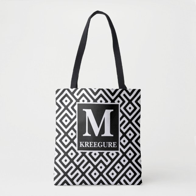 Mit Monogramm klassische Serif BW Tribal Maze (Vorderseite)